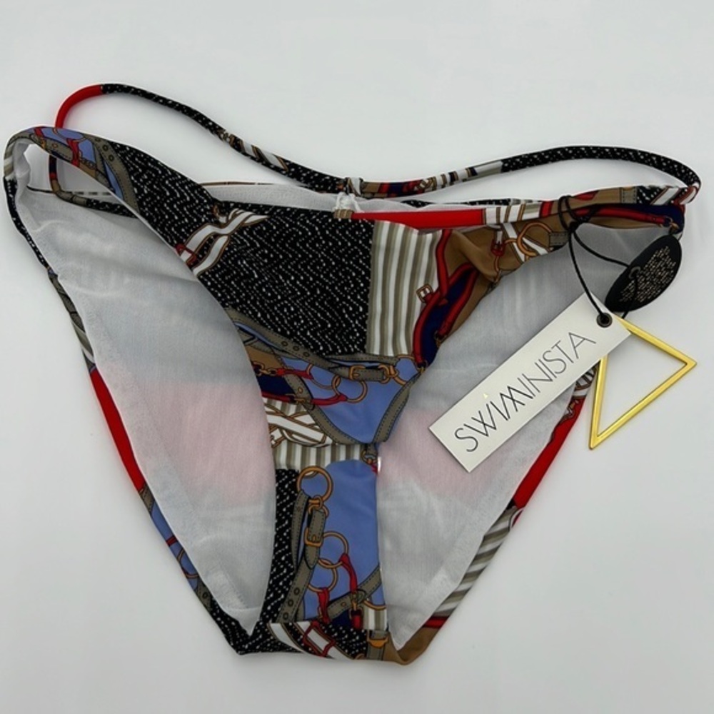 SWIMINISTA NWT  BIKINI BOTTOM RED WHITE BLUE PATCHWORK PATTERN  SZ S